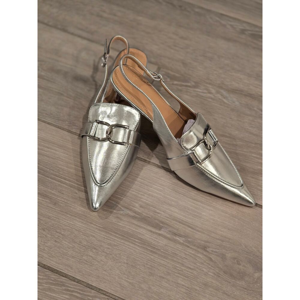 J.F. J Ferrar Pointed Toe Sliver Slingback Kitten Heels Loafers Size: 8.5 - Picture 2 of 8